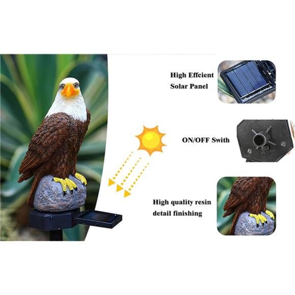 Eagle Figurine Garden Solar Stake Light Solar Eagle Lights Outdoor Decorative - Picture 2 of 6